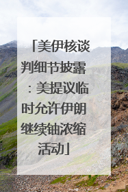 美伊核谈判细节披露：美提议临时允许伊朗继续铀浓缩活动