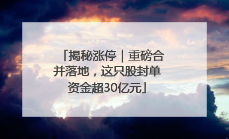 揭秘涨停｜重磅合并落地，这只股封单资金超30亿元